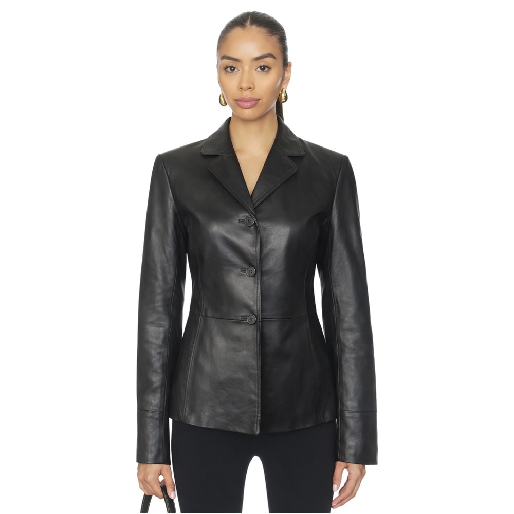 Austin Clothing Co Women’s Small Black Genuine Leather Blazer‎ Jacket Tailored